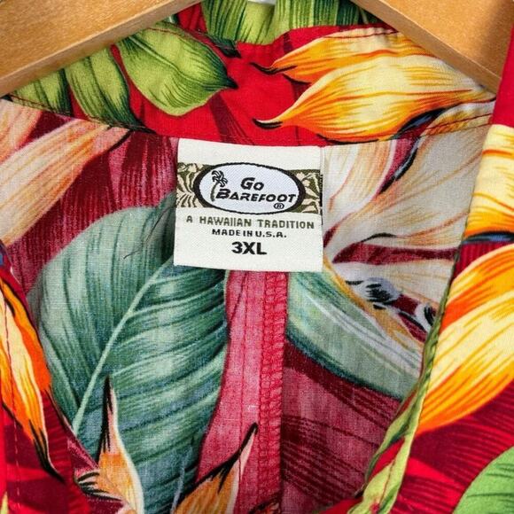 Go Barefoot Hawaiian Shirt Made In USA Red Monstera Print Single Stitch Size 3XL - Picture 6 of 16